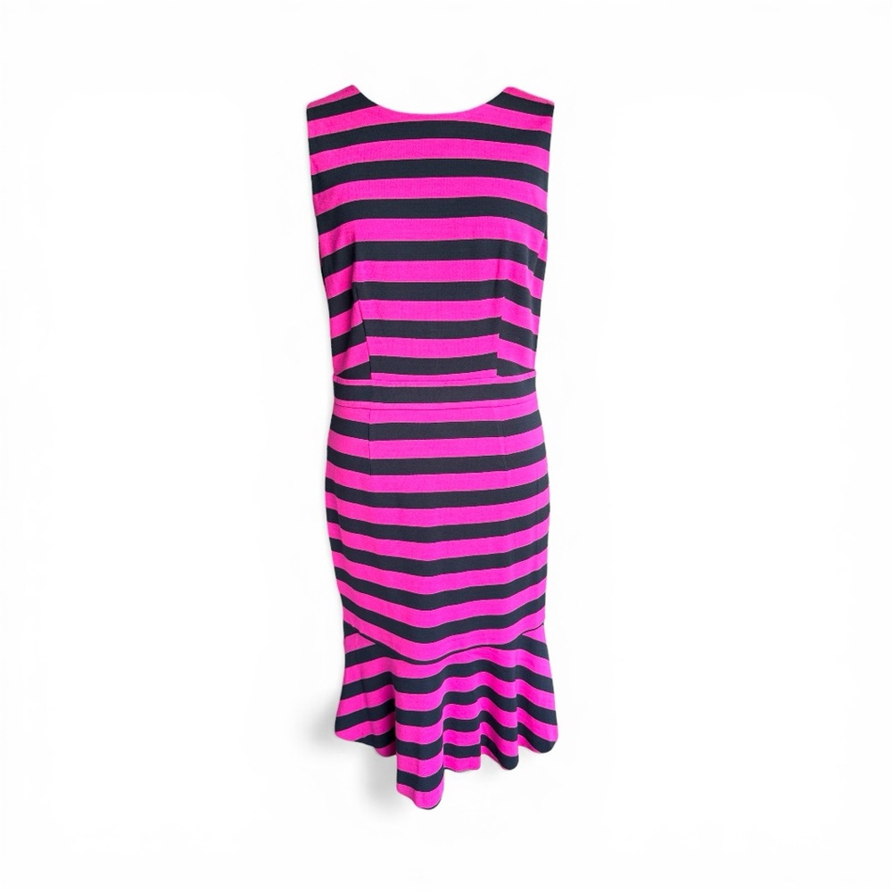 Banana Republic Hot Pink and Black Striped Sleeveless Midi Dress with Ruffle Hem - Picture 5 of 10